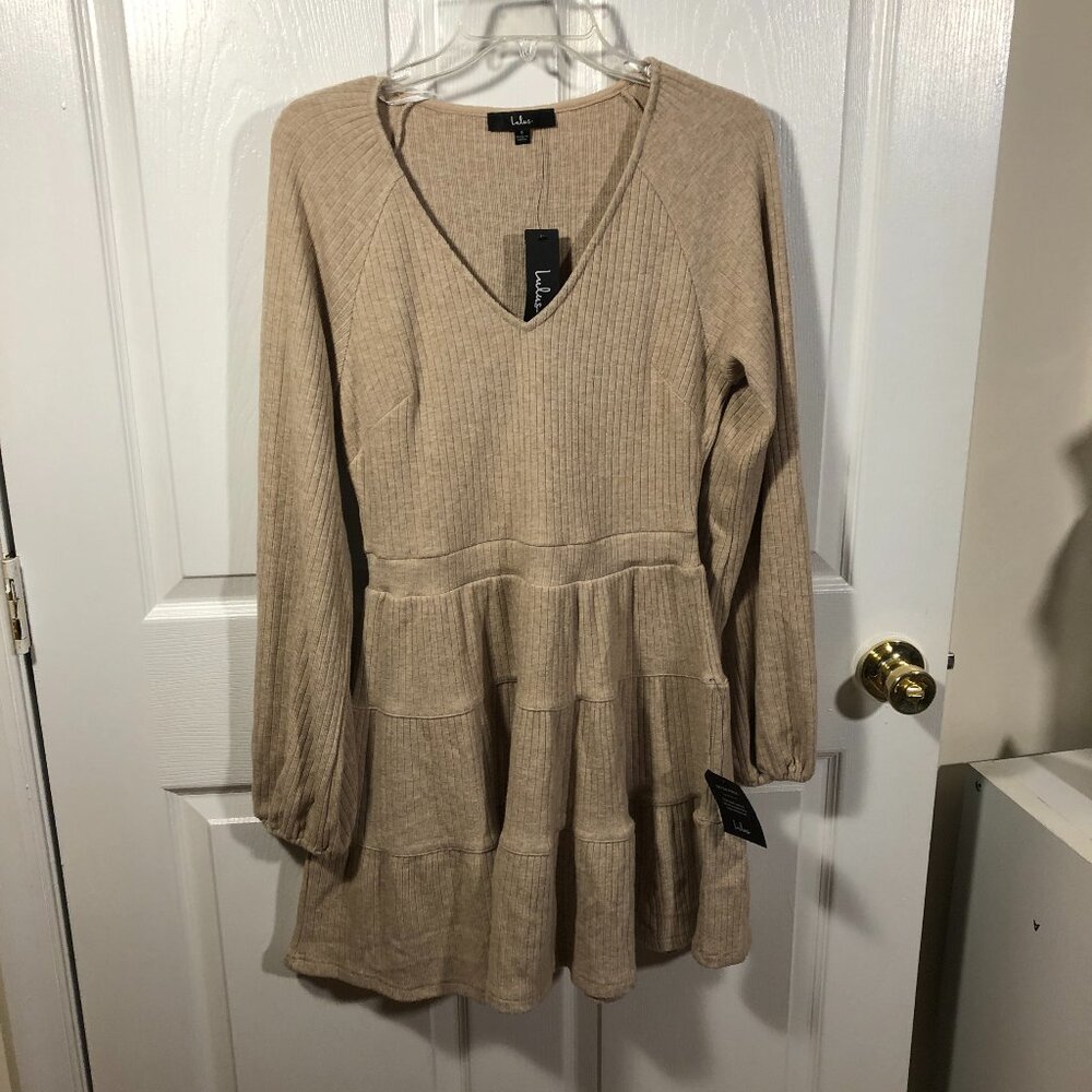 Lulu's sweater knit min-dress in beige, size S, NWT